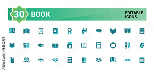 Colorful book icon collection. Related to library, e-book and more. Color filled icon set, glyph icon set for web and ui. Solid icon set. Vector illustration.