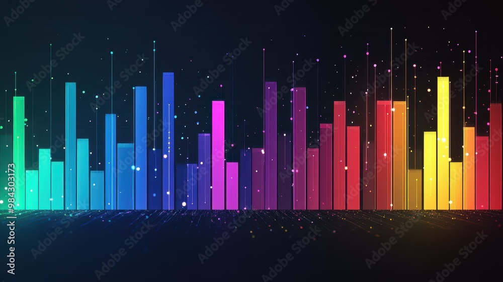 Fototapeta premium A digital bar graph in vibrant hues, illustrating the stages of business development from 0 to 100, on a dark interface.