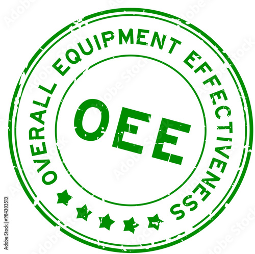 Grunge green OEE overall equipment effectiveness word round rubber seal stamp on white background