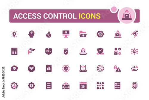 Set of colorful access control icons. Smart house icon Pack, color filled icon set for web and ui. Solid icon collection. Vector illustration.