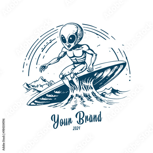 Hand Drawn Surfing Alien photo