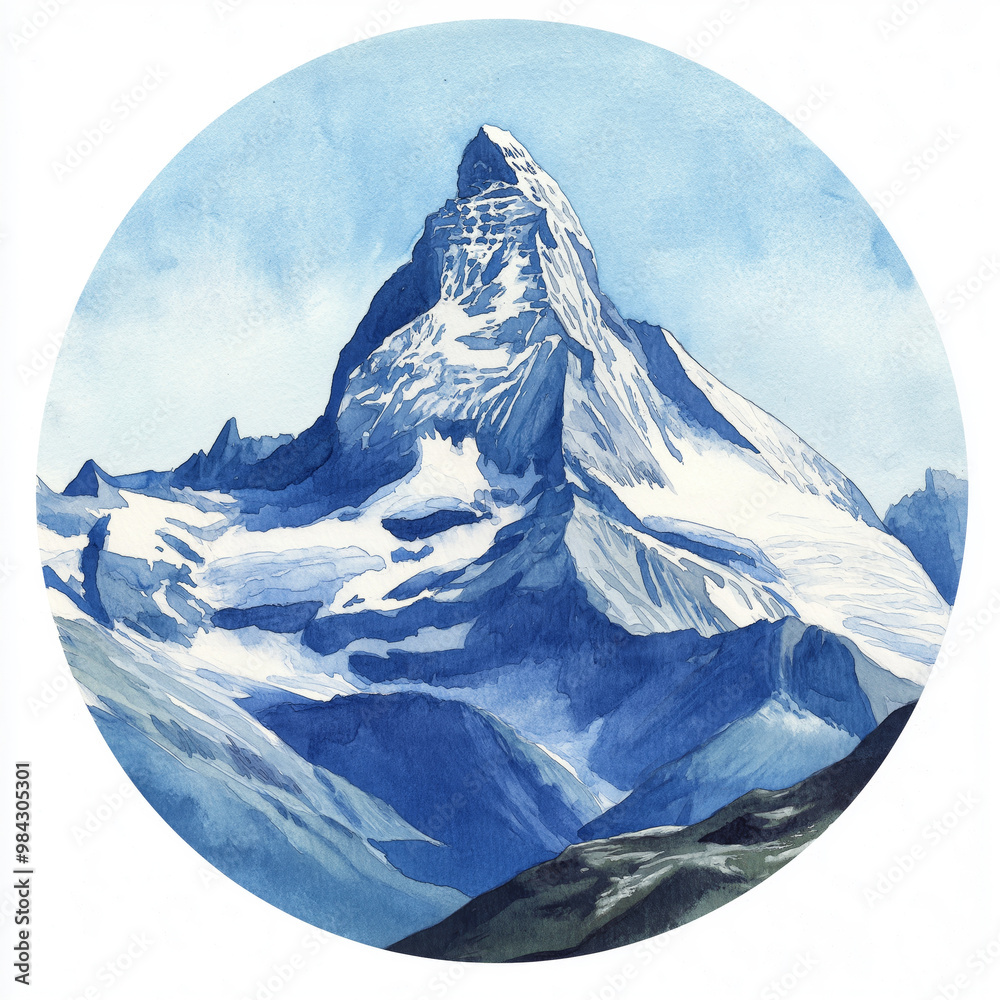 Obraz premium Matterhorn circle watercolor painting. Matterhorn