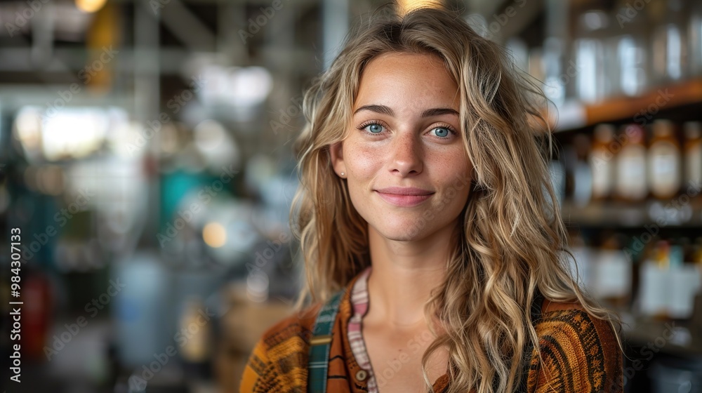 Bright portrait of a young woman with blonde hair and blue eyes Bright portrait of a young woman with blonde hair and blue eyes