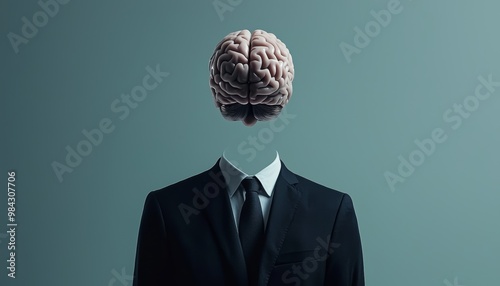A faceless businessman with a floating digital brain, representing the shift toward tech-centric corporate strategies.