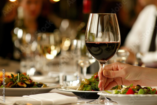 A table set with various wine glasses, drinkware, and culinary art for a fancy dinner, ready for a meal and a drink.