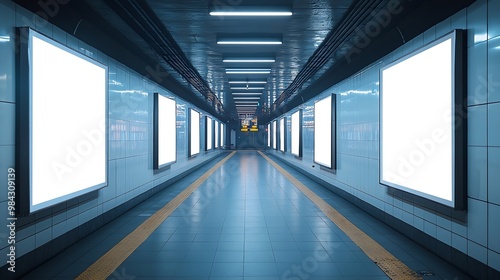 Mockup image of Blank billboard white screen posters and led in the subway station for advertising : Generative AI