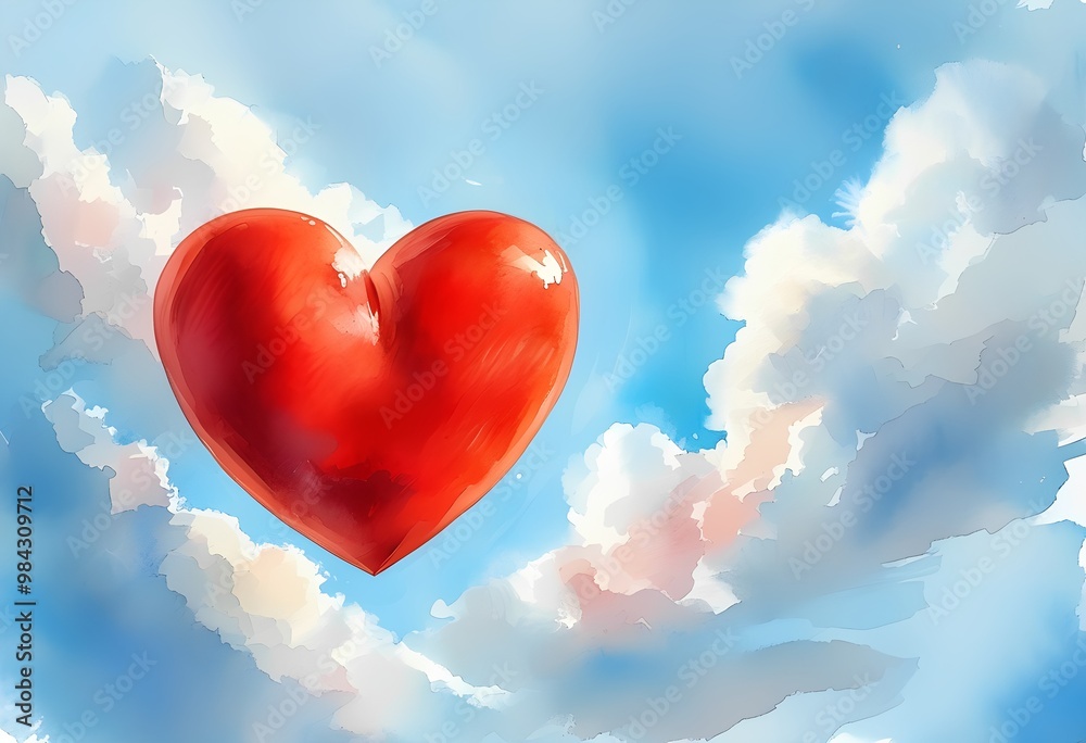 Red heart floating in the sky among clouds, symbolizing love and affection, perfect for Valentine's Day and romantic occasions. Red heart floating in the sky among clouds, symbolizing love and affection, perfect for Valentine's Day and romantic occasions.