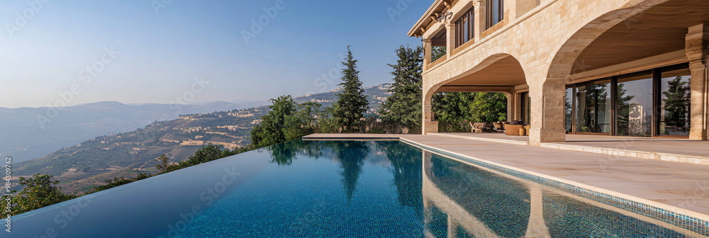 rustic villa in the mountains with a cantilever pool with an infinity ...