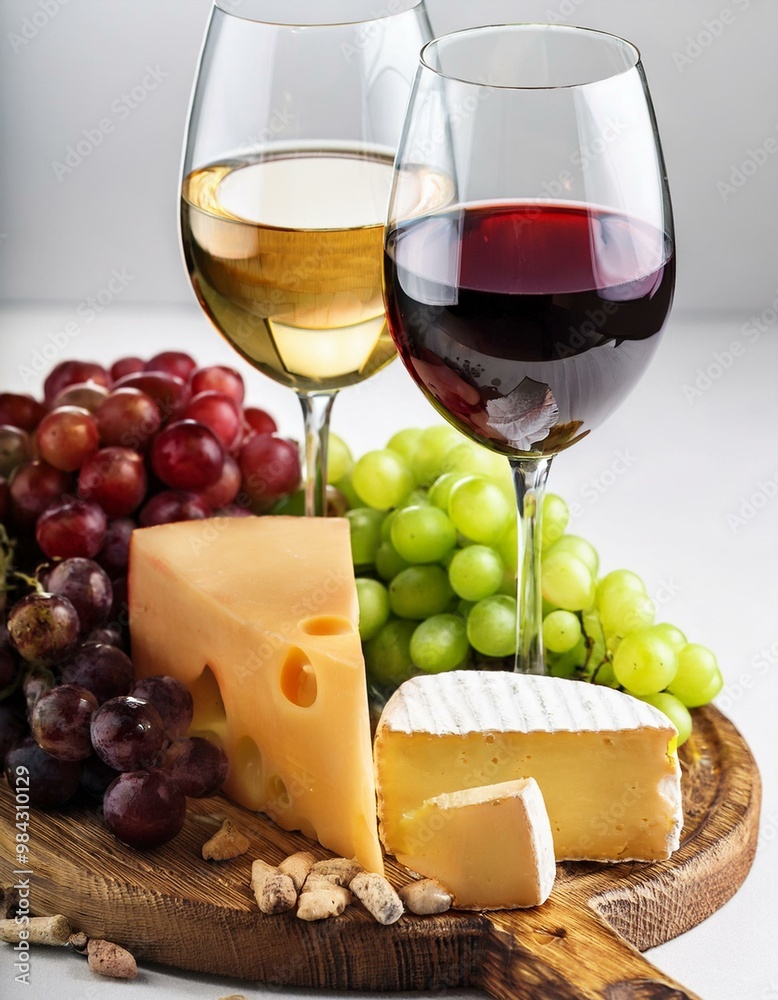 Vino rosso, vino bianco, formaggio e uva Vino rosso, vino bianco, formaggio e uva
