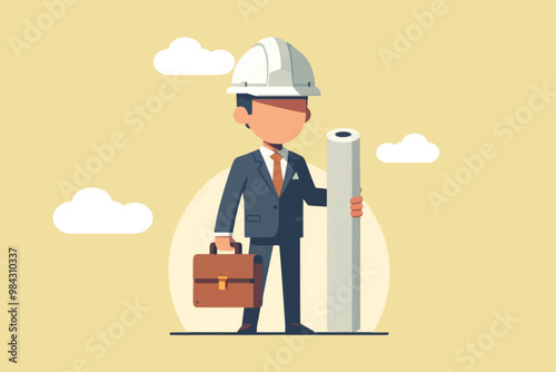 Building construction business concept, a smart businessman inspects the place where a building will be built while carrying a paper plan