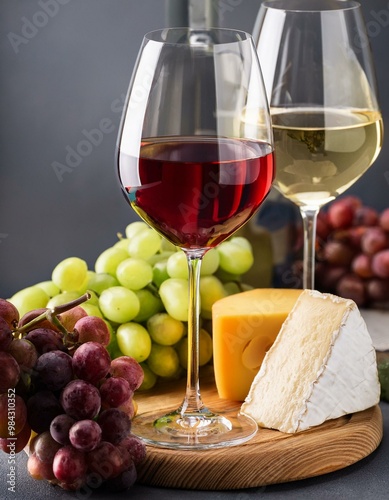 Aperitifs und Vorspeisen bestehend aus Wein, Käse und Trauben