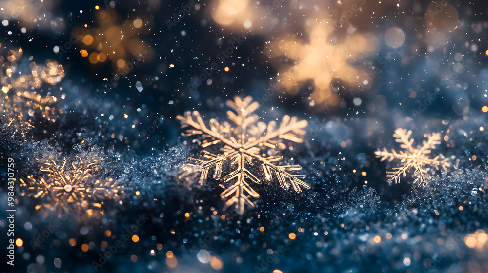 Elegant Snowflake Background with Silver and Gold on Blue Gradient Elegant Snowflake Background with Silver and Gold on Blue Gradient