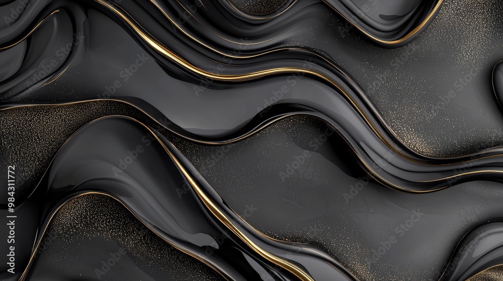 Naklejka premium A mesmerizing pattern of fluid, ribbon-like shapes with gold highlights, creating a soft, luxurious effect.