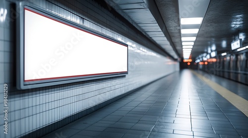 Blank billboard mock up in a subway station underground : Generative AI