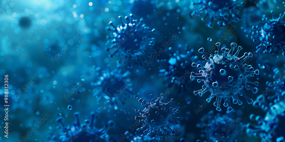 Microscopic View of Blue Virus Particles