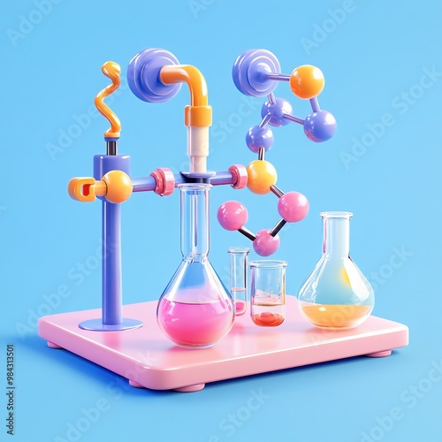 3D Chemistry Set Icon: Educational Science Kit Logo Illustration photo