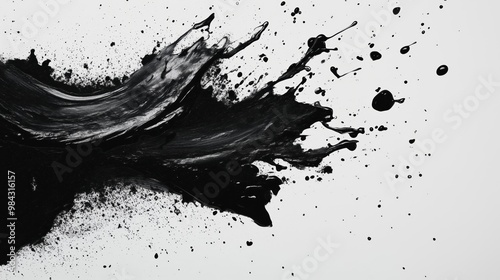 Black ink splash on white background, large brush stroke, ink painting style