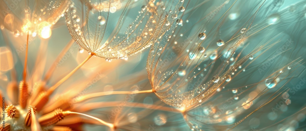 Delicate Dandelion Seeds with Water Drops Delicate Dandelion Seeds with Water Drops