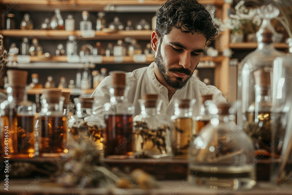 Famous aromatherapy perfume brand developing presenting new aromat, beauty lab Generative AI Famous aromatherapy perfume brand developing presenting new aromat, beauty lab Generative AI