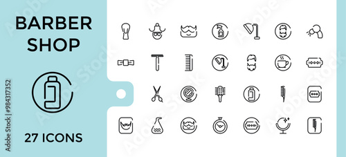 Barber shop elements - Editable stroke. Big web and UI icon set in a flat design. Thin outline icons pack. Vector illustration