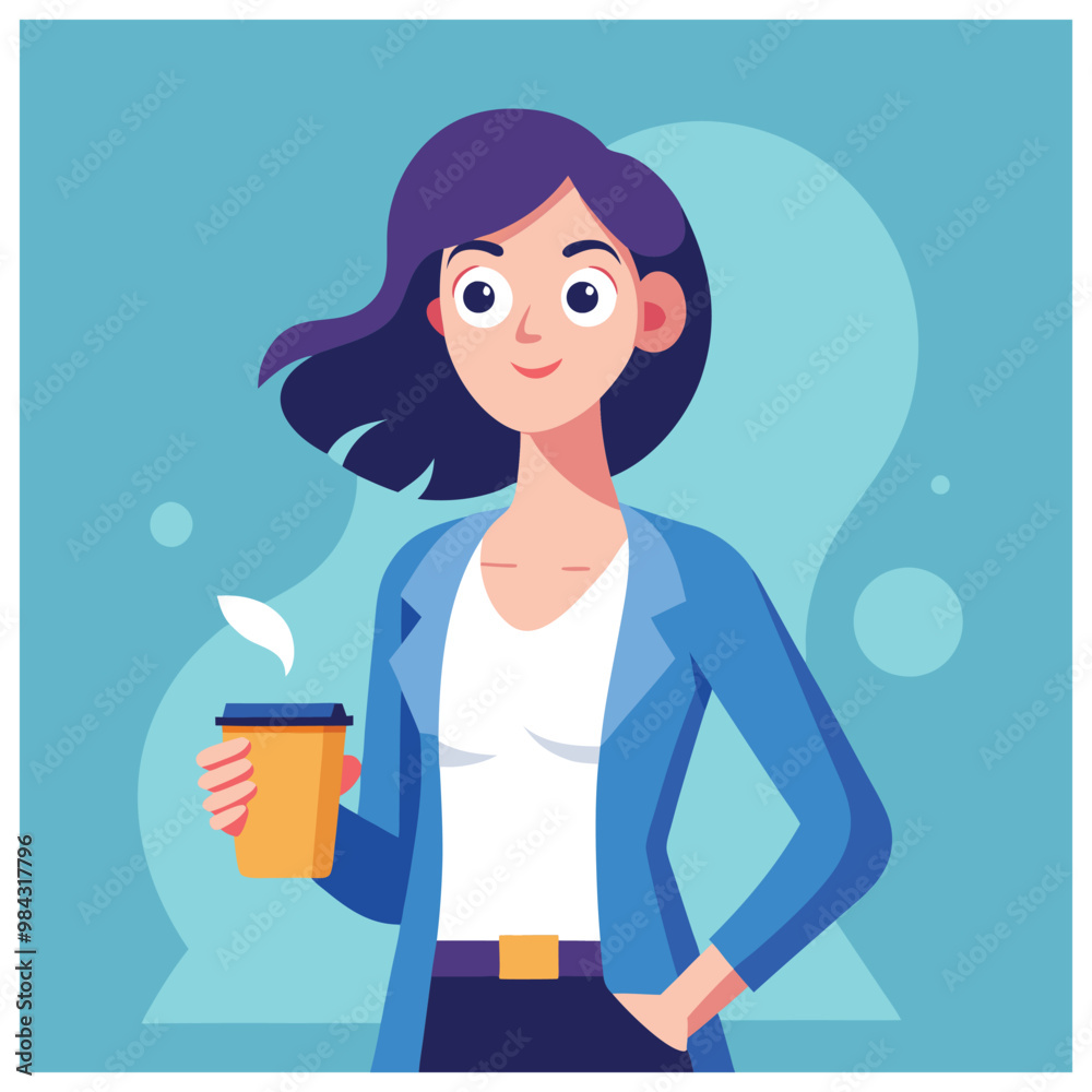 Casual Woman Holding Coffee Cup – Female Character Relaxing with a Hot Drink Casual Woman Holding Coffee Cup – Female Character Relaxing with a Hot Drink