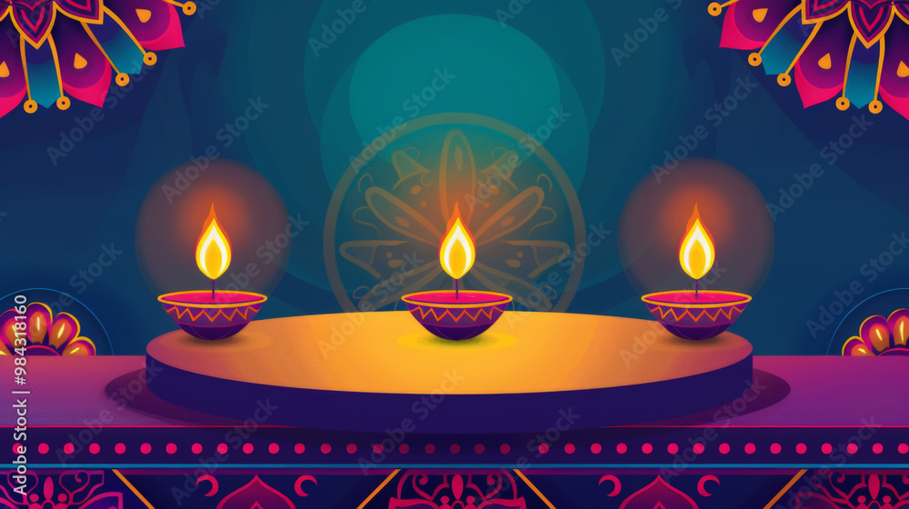 Traditional Diwali oil lamps on an altar