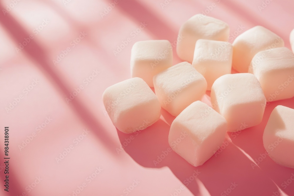 Playful Marshmallow Stack on Light Pink Background