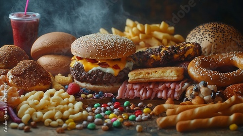 Ultraprocessed Food UPF HighCarb Obesity Unhealthy Diet and Eating Habit Concept Image : Generative AI