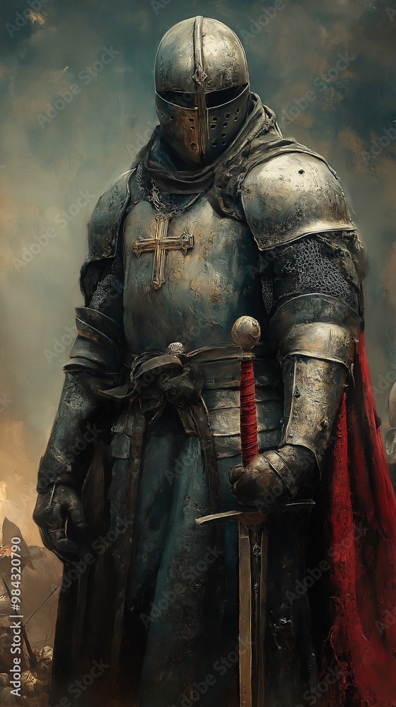 A Byzantine soldier stands guard in shining armor A Byzantine soldier stands guard in shining armor
