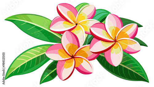 Exotic Plumeria Flower Illustration - Bright and Colorful Tropical Bloom with Pink and Yellow Shades, Ideal for Summer and Beach Themes, Plumeria Vector Illustration, Plumeria Flower Vector
, 



