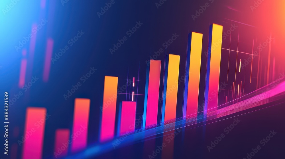 Bold, colorful bar graph depicting the steady progression of business growth, set on a modern interface. Bold, colorful bar graph depicting the steady progression of business growth, set on a modern interface.