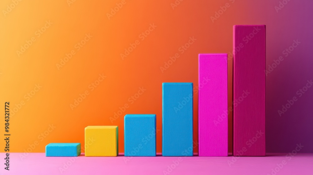 Bold, vibrant bar graph illustrating a steady increase in business growth, set on a minimalist, high-contrast background. Bold, vibrant bar graph illustrating a steady increase in business growth, set on a minimalist, high-contrast background.