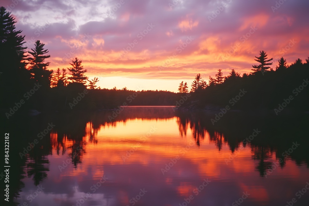 Fototapeta premium sunset over the lake