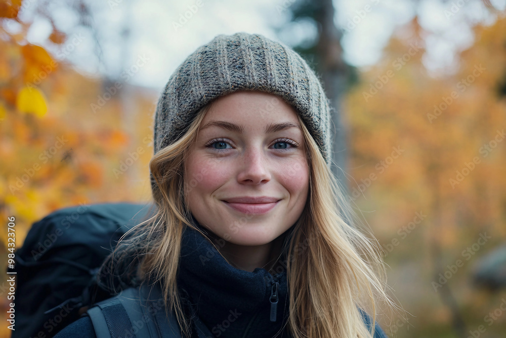 Beautiful autumn landscape with a person generative AI Beautiful autumn landscape with a person generative AI