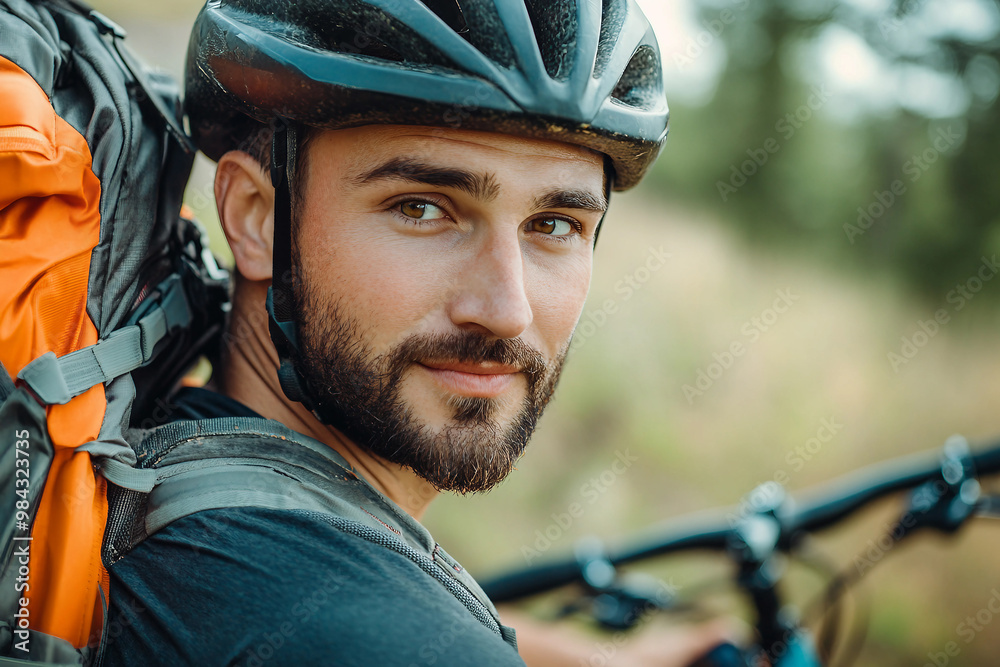 Beautiful autumn landscape with a person on a bicycle generative AI Beautiful autumn landscape with a person on a bicycle generative AI