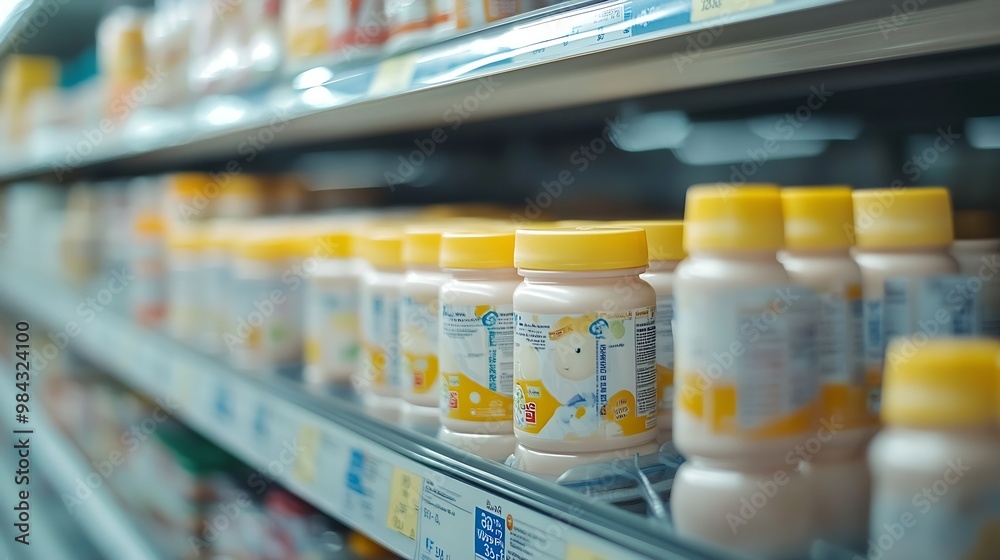 A baby formula display sits empty at supermarket as a result of nationwide baby formula shortage Abstract blur : Generative AI A baby formula display sits empty at supermarket as a result of nationwide baby formula shortage Abstract blur : Generative AI