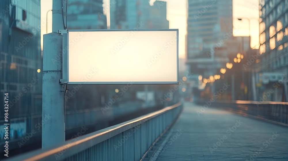 Long white empty signboard hanging on concrete urban bridge for commercial information and advertise message : Generative AI