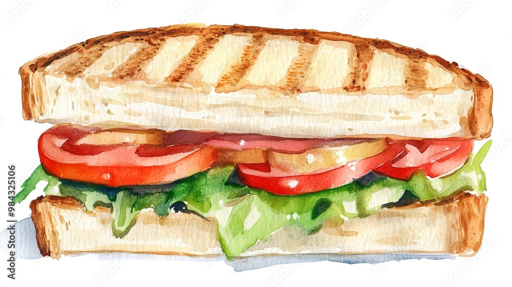 Sandwich made of watercolor gouache ink on white background isolated Sandwich made of watercolor gouache ink on white background isolated