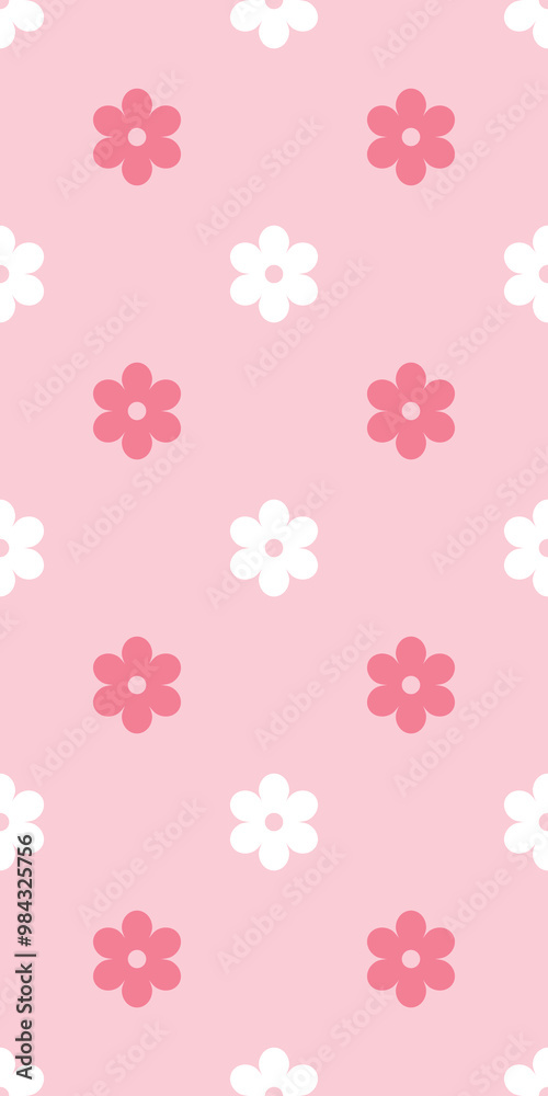 A playful pattern featuring pink and white flowers on a soft pink background, ideal for wallpapers or fabric designs. A playful pattern featuring pink and white flowers on a soft pink background, ideal for wallpapers or fabric designs.