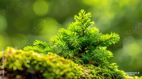 Close Up Green Moss Plant Growing on Tree Branch Nature Macro Photography