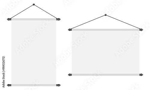 White blank posters hanging on binders. Vector mockup