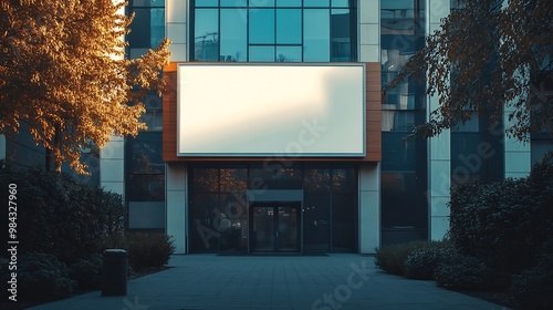 Advertising biilboard mockup in front of the modern office building : Generative AI photo