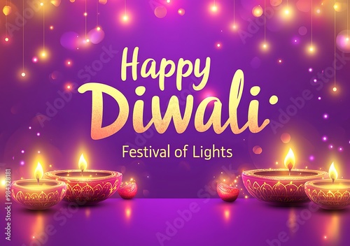 Happy diwali banner with firecrackers and gifts photo