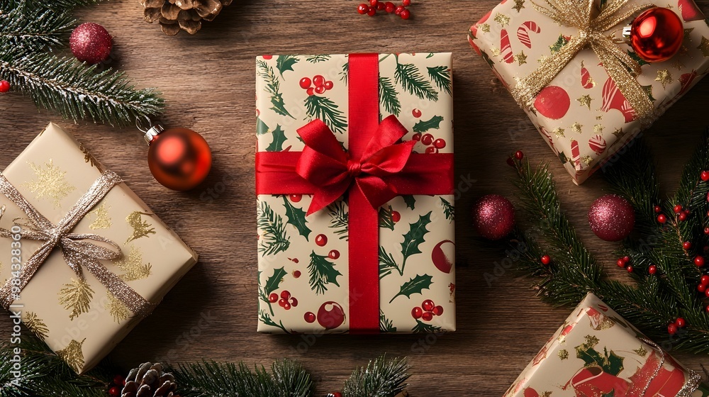 Beautifully Wrapped Christmas Gifts with Festive and Ornaments Beautifully Wrapped Christmas Gifts with Festive and Ornaments