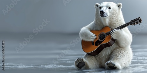 Polar Bear Playing Guitar in a Serene Environment