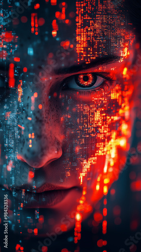 Wallpaper Mural Closeup portrait of a man covered by glowing lights. Torontodigital.ca