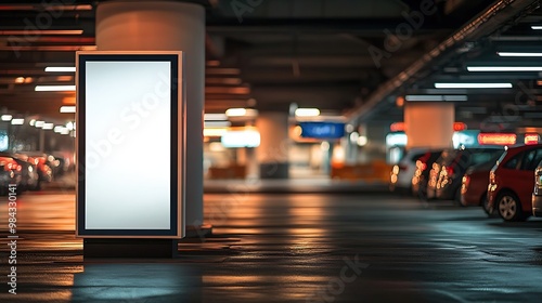 Blank white advertising display device on the car park : Generative AI photo