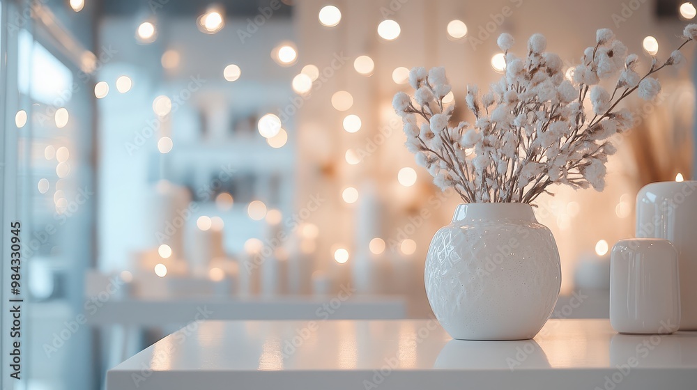 Aesthetic Clean White Table with Soft Bokeh Lights for Elegant Event Decoration Aesthetic Clean White Table with Soft Bokeh Lights for Elegant Event Decoration