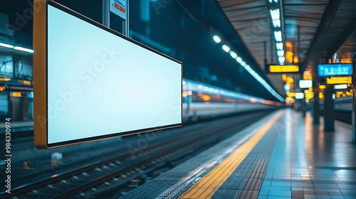 HighSpeed Rail Background Blank Billboard Mock up on Railway Platform : Generative AI