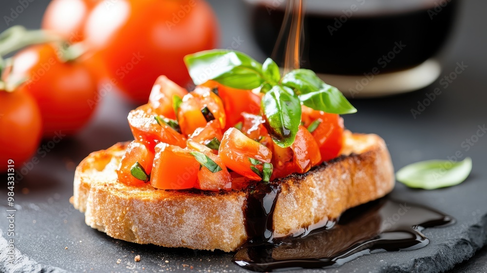 Fresh Bruschetta with Tomato and Basil Garnish Fresh Bruschetta with Tomato and Basil Garnish